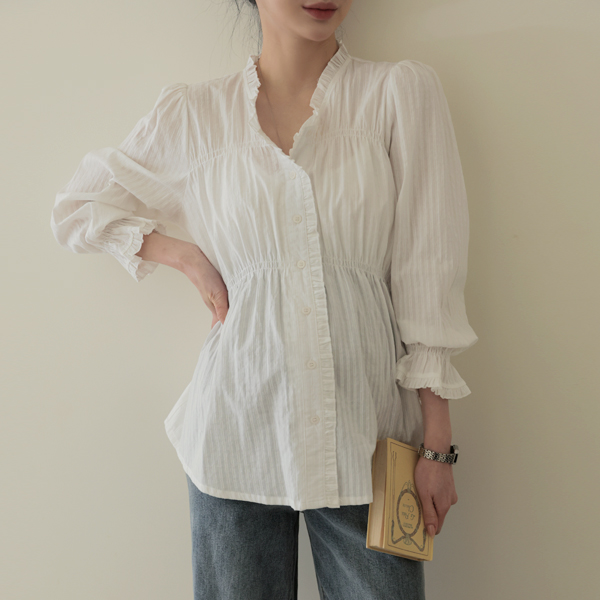 <b>[Jacquard Pattern/Abdominal Banding]</b> [S-made] Maternity*Pure Frill Banding Maternity Blouse