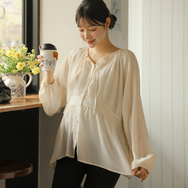 <b>[Innocent & Delicate/Chiffon Blouse]</b> [S-made] Maternity* Yoru Chiffon Balloon Puff Maternity Blouse