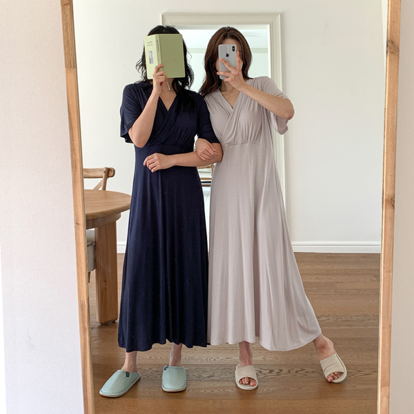 [S-made] Nursing Wear*One-of-a-Kind Goddess Wrap Stretchy Modal Short-sleeve Nursing Dress