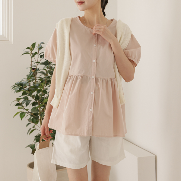 <b>[Opening Special]</b> [S-made] Maternity* Avant-garde Fit Babydoll Short Sleeve Maternity Blouse (Nursing Suitable)