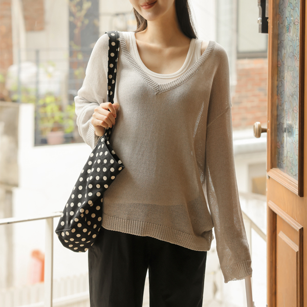 Maternity*Deep V-Boucle Loose Knit