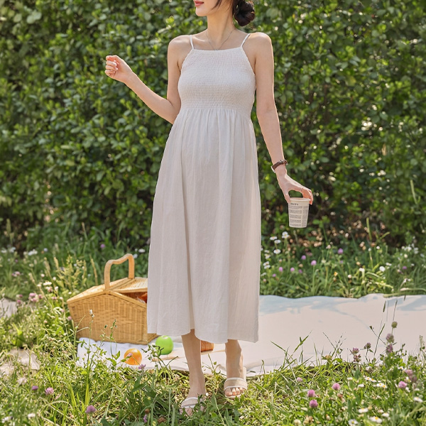 Maternity*Smocked Banding Inner Maternity Dress