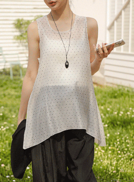Maternity*Mels See-through Dot Asymmetrical Sleeveless