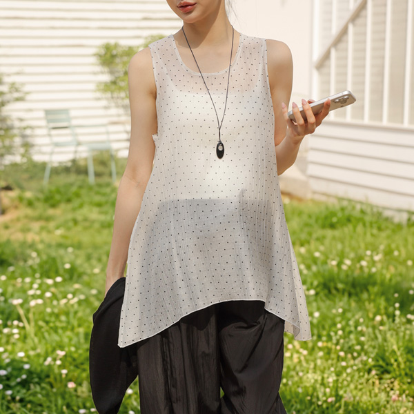 Maternity*Mels See-through Dot Asymmetrical Sleeveless