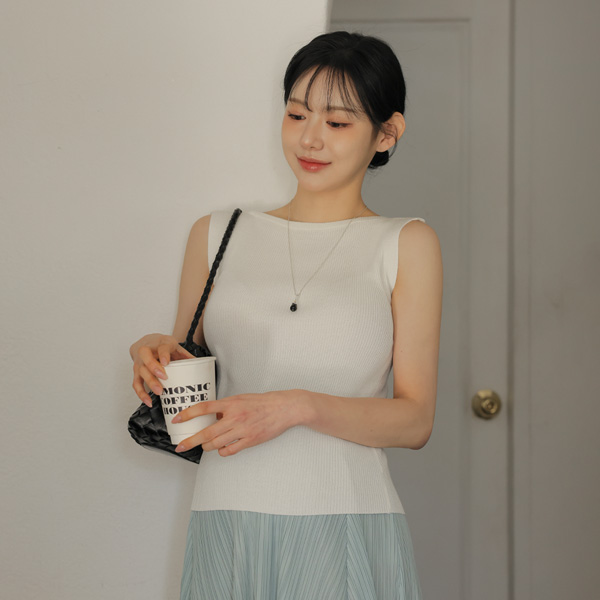 Maternity*Lorin Boat Neck Ribbed Sleeveless Shirts