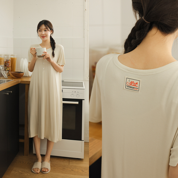 [S-made] Nursing Wear* Flowy Rayon Label Ribbed Nursing Dress