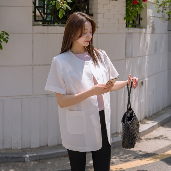 Maternity* Collarless Blanc Oversized Tweed Jacket