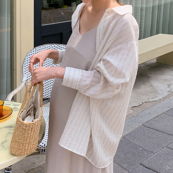 Maternity*Cool linen stripe maternity shirt