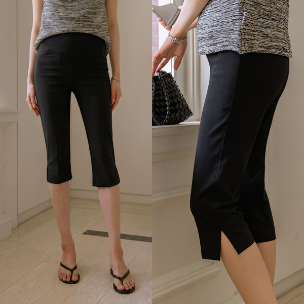 <b>[Opening Special]</b> <b>[Capri Pants/Stretchy Spandex/3D Seamless]</b> [S-made] Maternity*Summer Spandex Slit Capri Maternity Pants