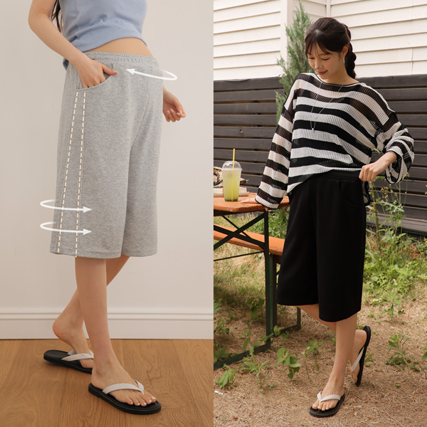 <b>[Summer Shorts/Stretchy Material/Adjustable]</b> [S-made] Maternity*Stretchy Cut-out Wide Stopper Maternity Shorts
