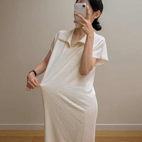 Maternity*Wrinkle Open Collar Maternity Dress