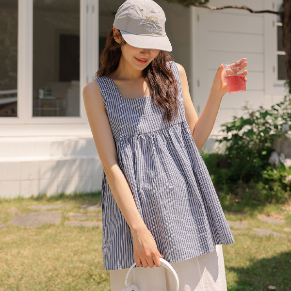 Maternity*Modern Stripe Sleeveless Shirts Blouse