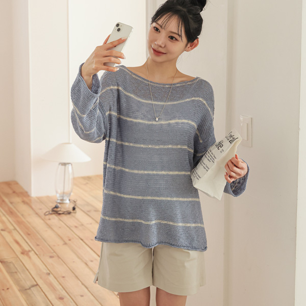 Maternity*Mod Striped Boucle Loose Knit (V-neck/Boat Neck)
