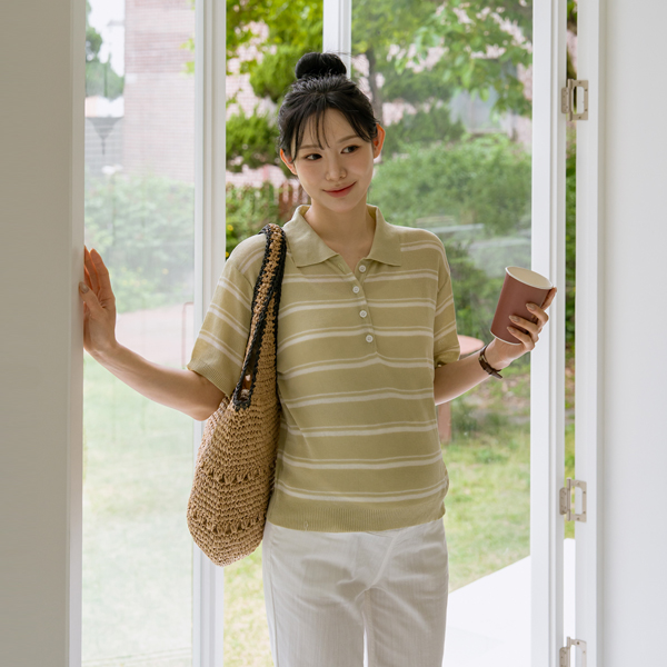 Maternity*Use Striped Summer Collar Knit