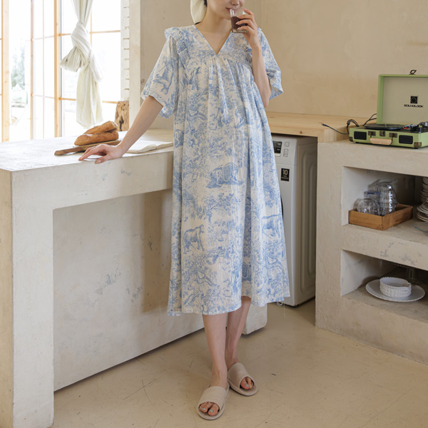 <b>[Special 2-Piece Deal]</b> <b>[Smash hit❤️/Great Value/Pajamas]</b> Maternity* Home Wrinkle Frill Maternity Dress