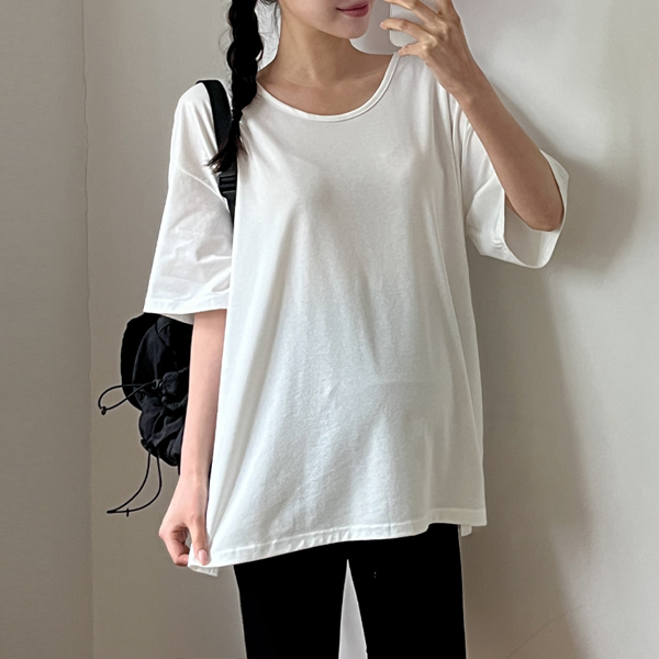 Maternity* Deep Slit U-Neck Boxy T-Shirt