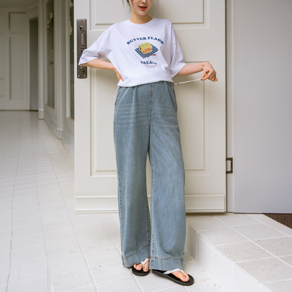 Maternity*Summer Side Stopper Wide Maternity Jeans