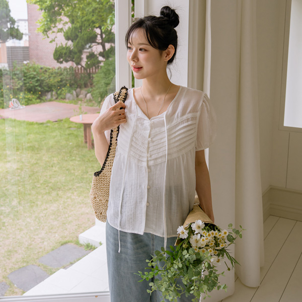 <b>[Popularity Vote 1st Place]</b> Maternity*Sheer V-Pin Tuck Blouse