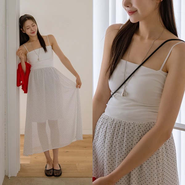 Maternity*Dot Shirring Sleeveless Maternity Dress