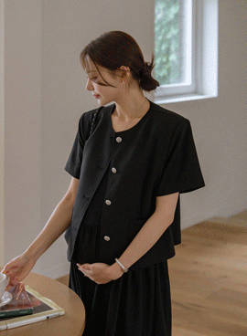 Maternity*Collarless Simple Summer Short Sleeve Jacket