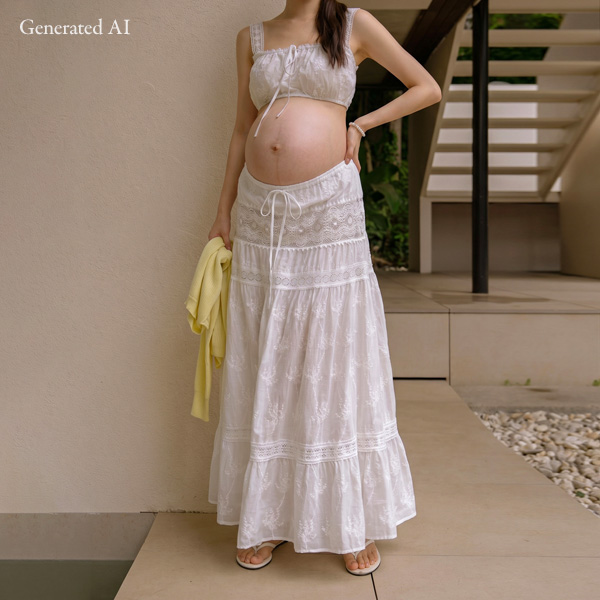 Maternity* Jacquard Punched Flare Banding Skirt (Pregnancy Photo Shoot / Babymoon)