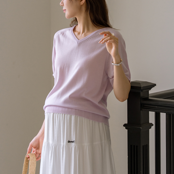 Maternity*Cooling Soft V-neck Short Sleeve Knit