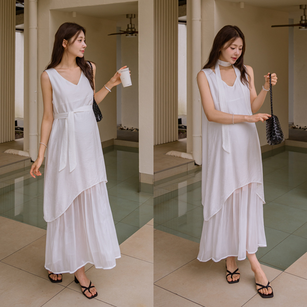 Maternity*Scarf Chiffon Layered Maternity Dress