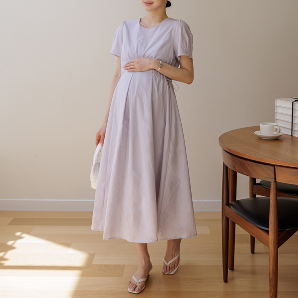 Maternity*Lavender Pin Tuck String Maternity Dress