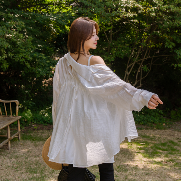 Maternity* Sheer Tencel Back Slit Loose Fit Shirt