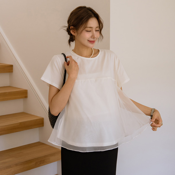 Maternity*Organza Layered Flare Blouse Fit T-shirt