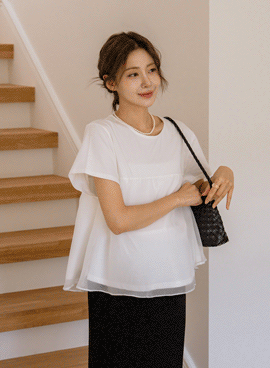 Maternity*Organza Layered Flare Blouse Fit T-shirt