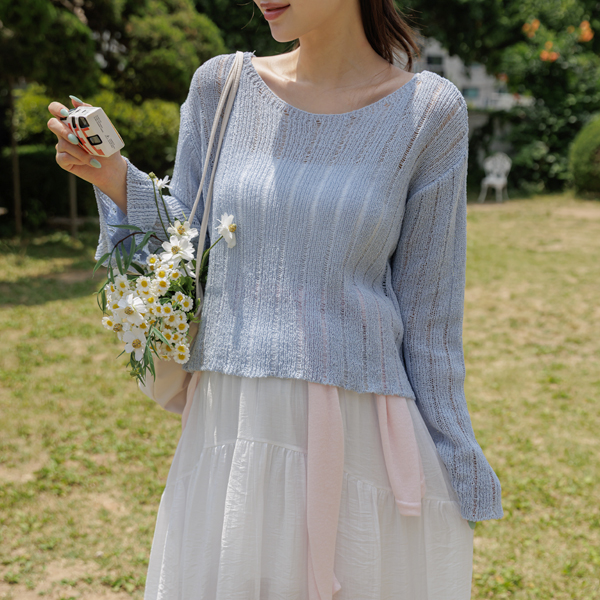 Maternity*Summer Delicate Crop Lip Neck Knit