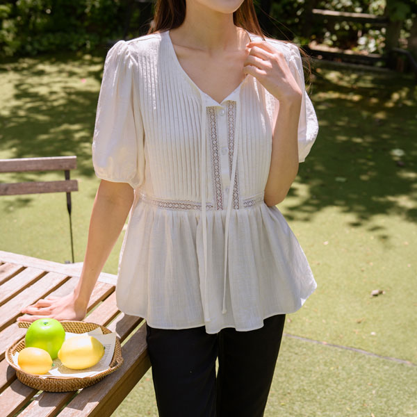 [S-made] Maternity*Pure Lace Pin Tuck Shirring Maternity Blouse