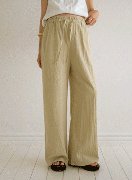 Maternity*Cool Nylon Shirred Button Elastic Waist Pants
