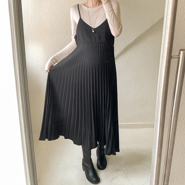 [S-made] Maternity* Piano Pleated Strap Maternity Dress