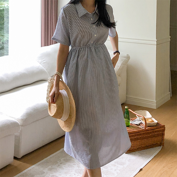 <b>[Free Shipping + Discount]</b> Maternity*Jijimi Shirt Collar Maternity Dress (Nursing Suitable)