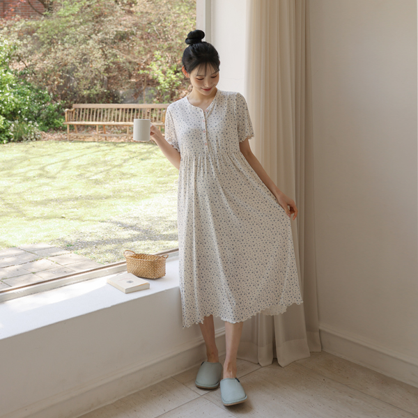 <b>[Limited Time Sale]</b> <b>[Jacquard Material/Maternity & Nursing Use/Homewares]</b> [Luna Sweet] Nursing Wear*Lovely Flower Jacquard Nursing Dress (Maternity Use)