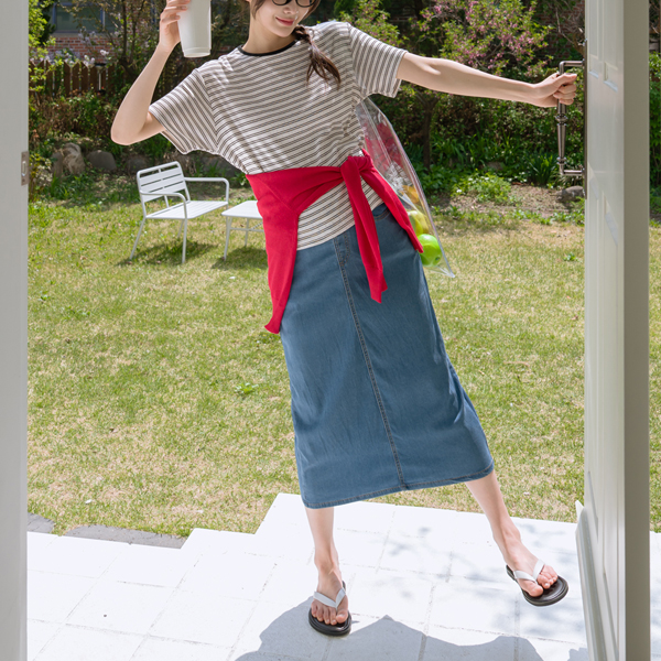 <b>[Limited Time Sale]</b> <b>[Lyocell/Summer Denim]</b> [S-made] Maternity*Lyocell Flush Denim Maternity Skirt