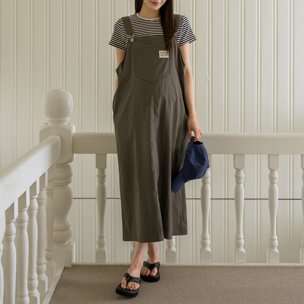 <b>[Free Shipping + Discount]</b> <b>[Crinkly/Summer Dress/Lightweight]</b> [S-made] Maternity*Cool Crinkly Maternity Dress with Suspender Details