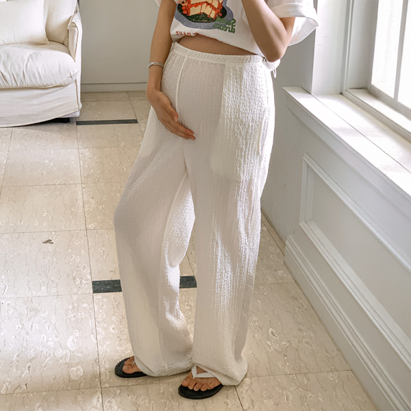 <b>[Good Tension/Embossed Material/Adjustable Waist]</b> [S-made] Maternity* Flowy Soft Embossed Adjustable Wide Maternity Pants