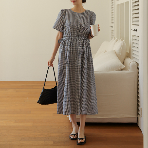 <b>[Zizimi/Adjustable Fit/2 Sizes]</b> [S-Made] Maternity*Adjustable Zizimi Check Maternity Dress