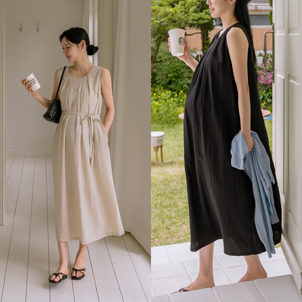 <b>[Egenyeo Style/Adjustable Waist]</b> [S-made] Maternity*Lore Maxi Pleated Maternity Dress