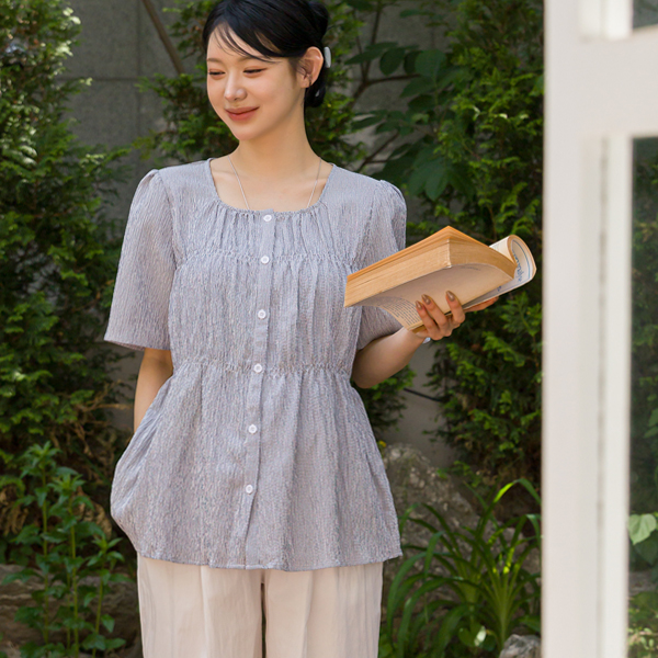 <b>[Crispy Material/Hot Summer Essential]</b> [S-made] Maternity* Light Cool Square Neck Shirring Maternity Blouse