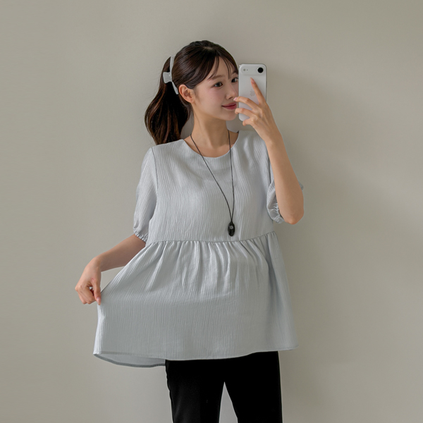 <b>[한정수량 SALE]</b><b>[인기상품/실키느낌]</b>[S-made]임부복*링클퍼프반소매베이비돌 임산부블라우스