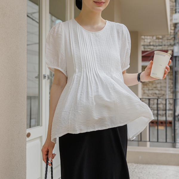 <b>[Limited Time Sale]</b> <b>[Comfortable Fit/Delicate Mood]</b> [S-made] Maternity* Fluttering Pintuck Lace Full Maternity Blouse