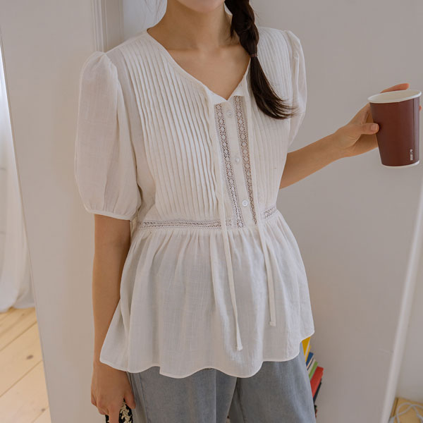 <b>[Limited Time Sale]</b> [S-made] Maternity* Pure Lace Pin Tuck Shirring Maternity Blouse