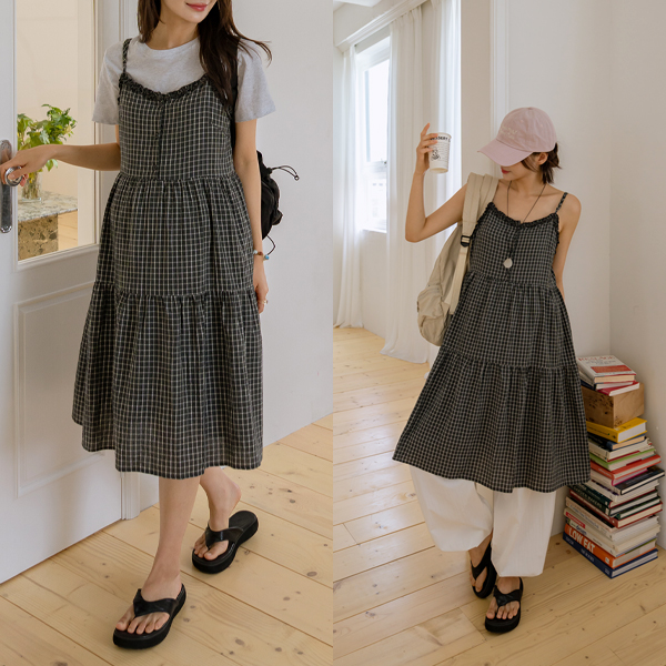 <b>[Limited Time Sale]</b> <b>[Jijimi/Bustier/Cancan]</b> [S-made] Maternity*Check Jijimi Frill Bustier Maternity Dress