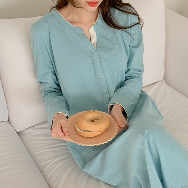 [S-made] Nursing Wear*10-Second Nursing Color Block Long One Piece
