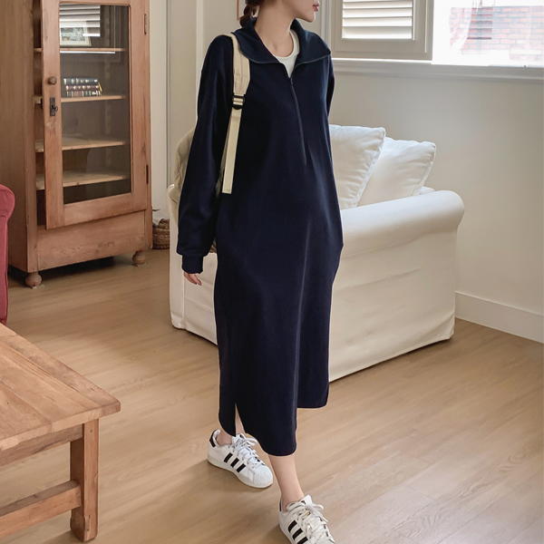 Maternity* Coordi Zip-up Maternity Dress (Nursing Suitable)