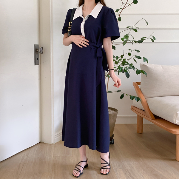 Maternity*Jijimi Flower Button Collar Maternity Dress